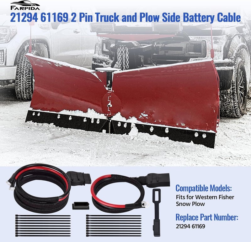 Farpida 21294 61169 2-Pin Battery Cable Truck and Plow Side Fit for Western Fisher Snow Plows Power Cable Wire Harness with Dust Cover Replace 8274 - Image 2